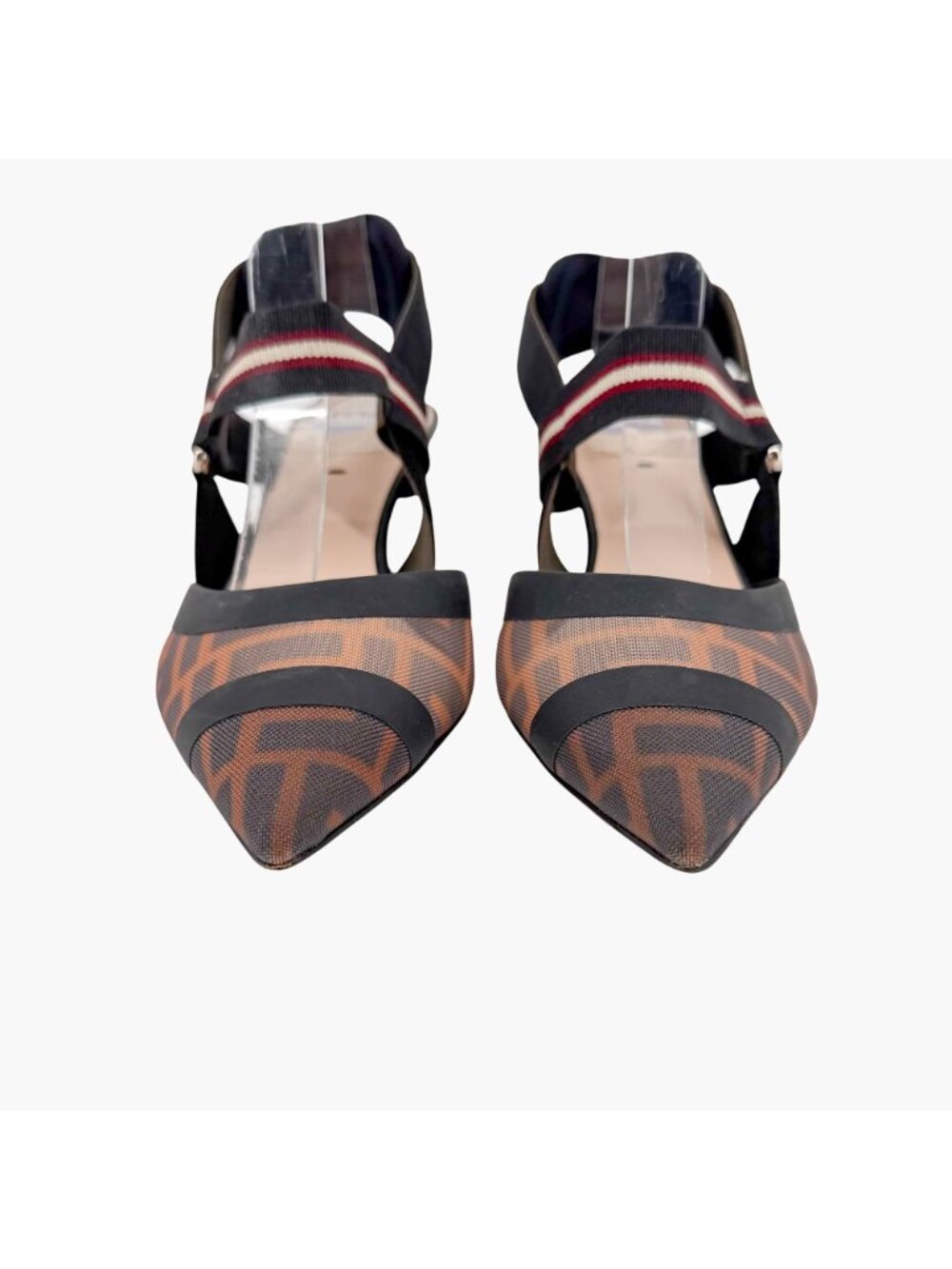 Fendi Colibri FF Mesh Slingback Pumps Heels Brown Zucca Size 37.5 US 7.5 Women’s - Picture 4 of 14